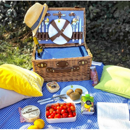 Panier picnic Marly bleu vichy, Les Jardins de la comtesse