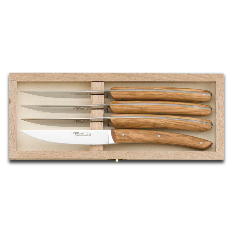 coffret 4 couteaux à steak le thiers® bois d'olivier, claude dozorme - dozorme