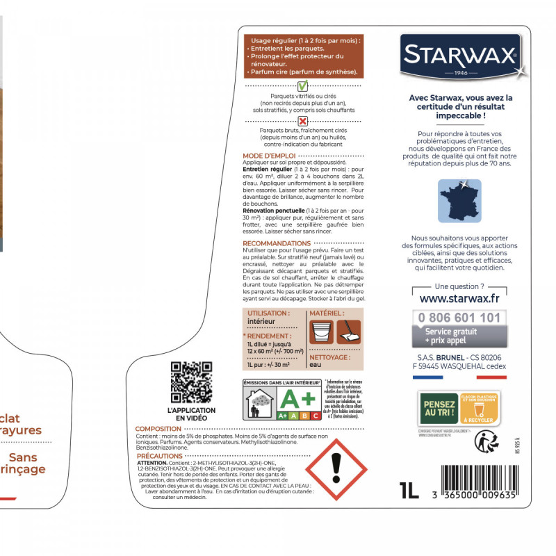 Savon d'entretien pour parquets huilés 1L STARWAX