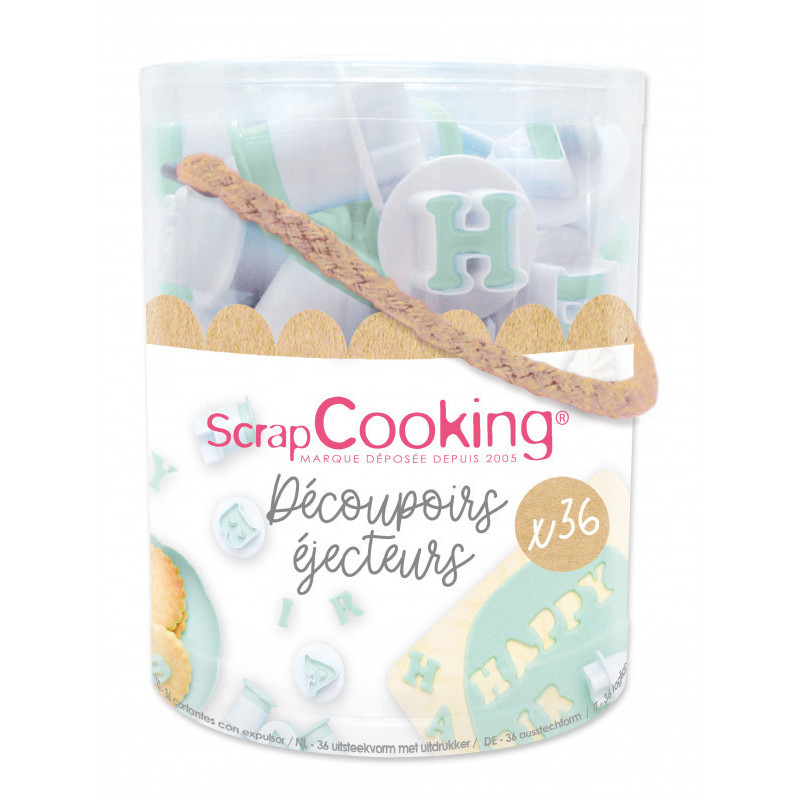 seau 36 découpoirs éjecteurs chiffres et lettres, scrapcooking - scrapcooking