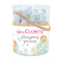 Seau 36 découpoirs éjecteurs chiffres et lettres, Scrapcooking