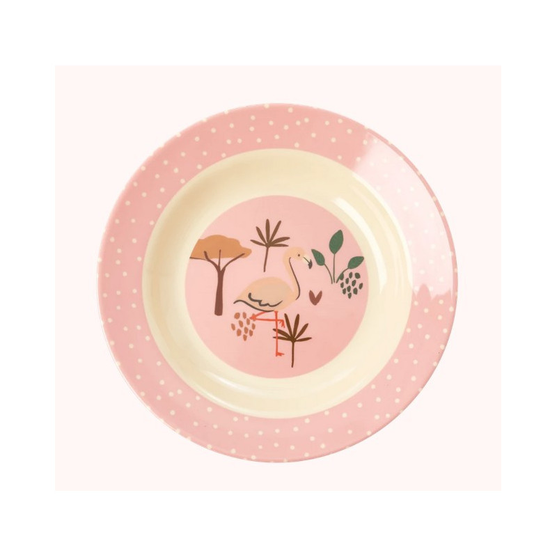 Rice - Assiette creuse rose Flamant en mélamine, Rice - Rice