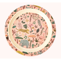 Assiette plate rose Jungle en mélamine, Rice