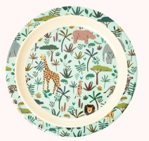 Assiette plate bleu Jungle en mélamine, Rice
