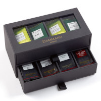 Coffret thé 24H/24 coffret noir 2 tiroirs garni de 56 sachets, Dammann Frères