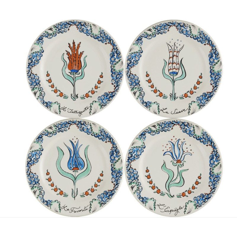 Coffret de 4 assiettes à dessert collection "La Favorite", Faïencerie de Gien