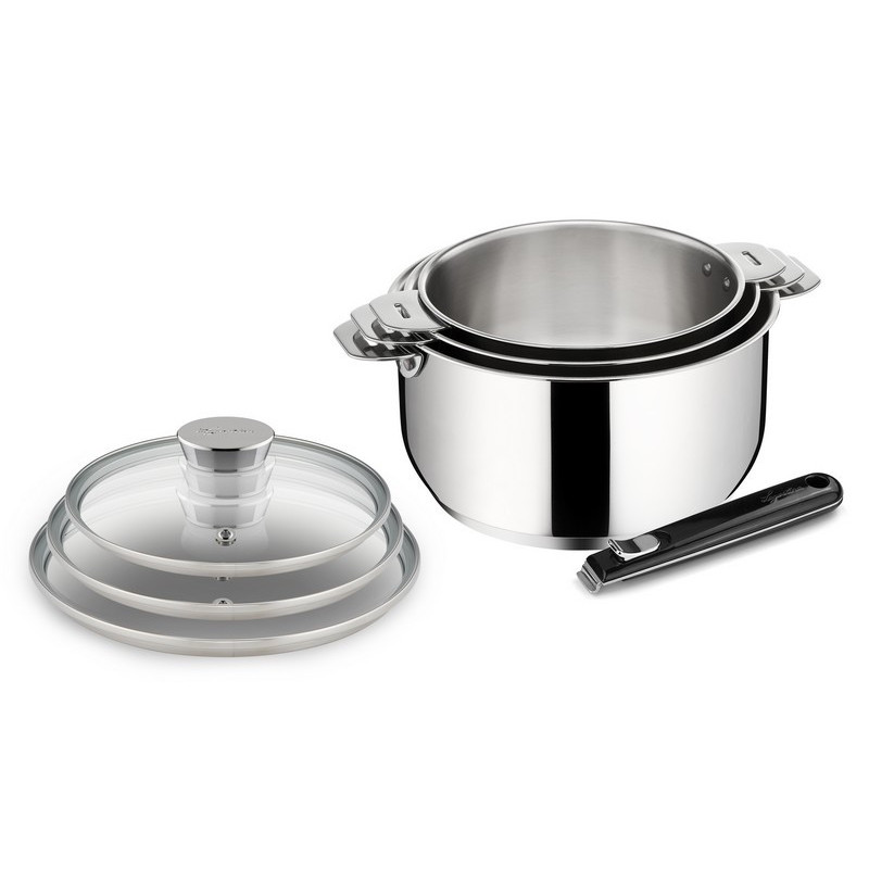 LAGOSTINA - Série de 3 casseroles avec couvercles et poignée Salvaspazio+, Lagostina - LAGOSTINA