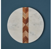 Planche ronde en marbre et bois effet mosaique, Be Home