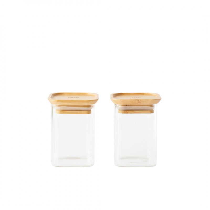 Pebbly - Set de 2 boites en verre 240 ml et couvercle en bambou, pebbly - PEBBLY