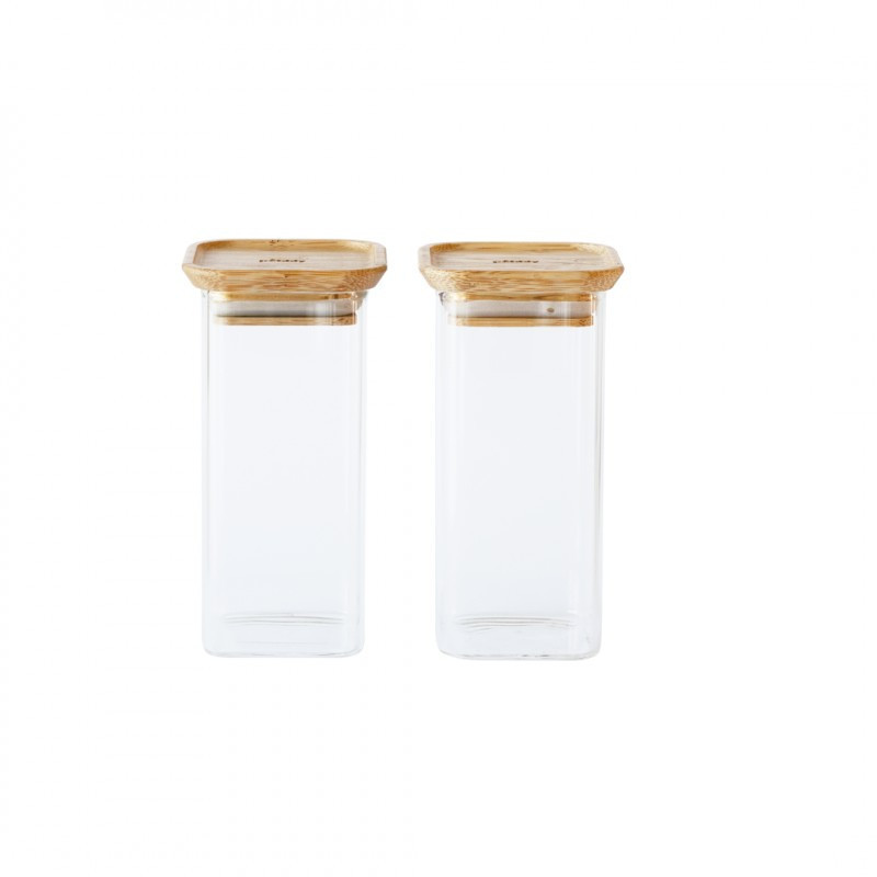 Pebbly - Set de 2 boites en verre 320 ml et couvercle en bambou, pebbly - PEBBLY