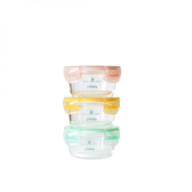 Pebbly - Set de 3 boites bébé en verre, pebbly - PEBBLY