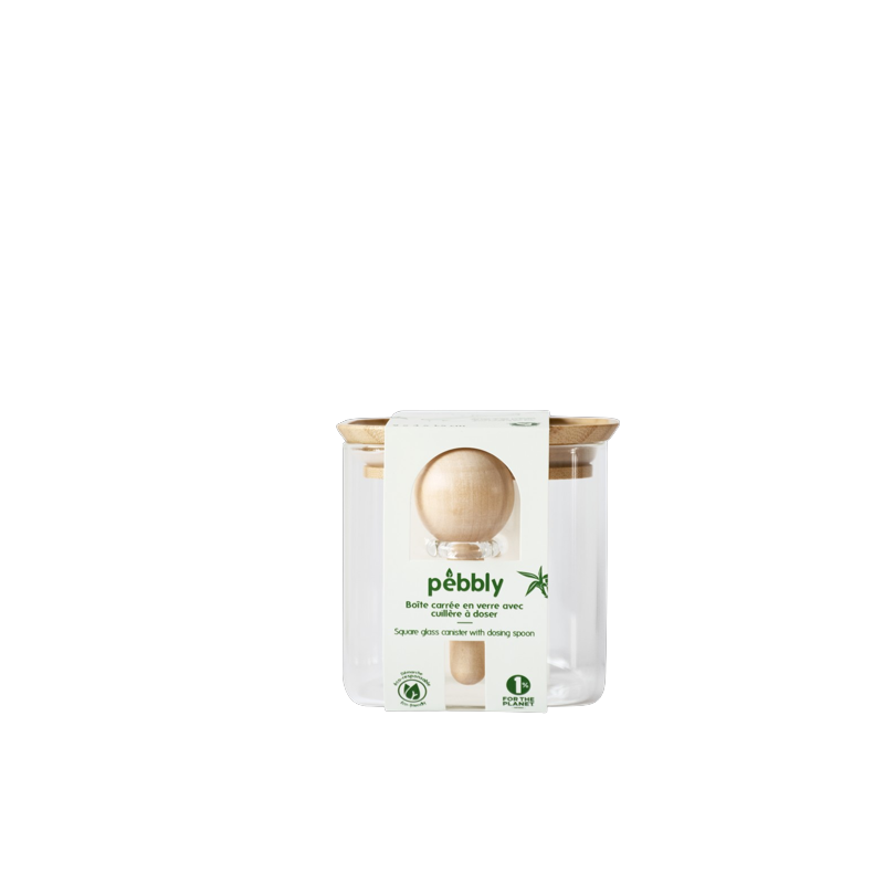 Pebbly - Boite de conservation carrée en verre avec cuillère, pebbly 800 ml - PEBBLY