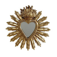 Décoration miroir ex-voto coeur soleil or, Emde