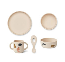 Coffret 4 pièces repas en silicone Vivi Miauw Apple Blossom, Liewood