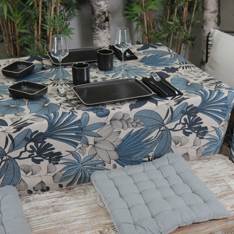 Sud Etoffe - Nappe enduite Bleu Stone Lombok, Sud Etoffe 150 x 150 cm - Sud Etoffe