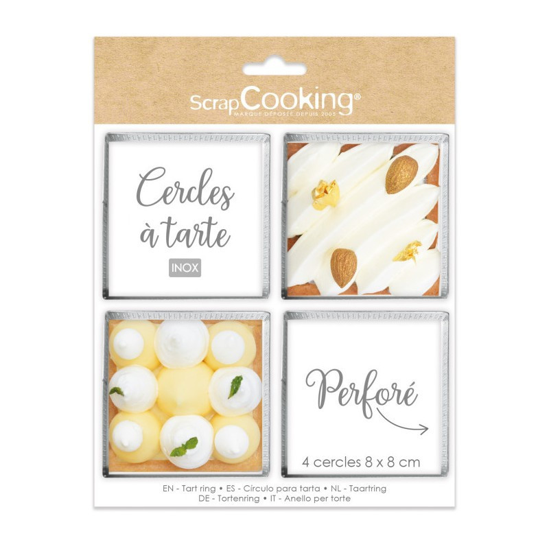 Scrapcooking - 4 Cercles à tarte individuels perforés 8 cm Carrés, Scrapcooking - ScrapCooking