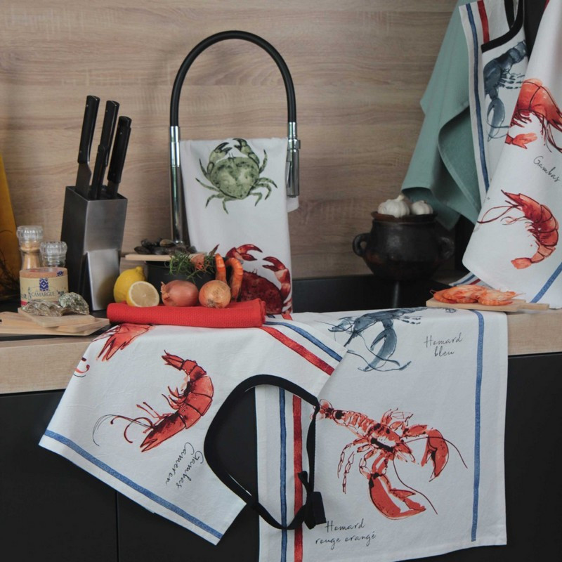 lot de 3 torchons fruits de mer 50 x 70 cm, sud etoffe - sud etoffe