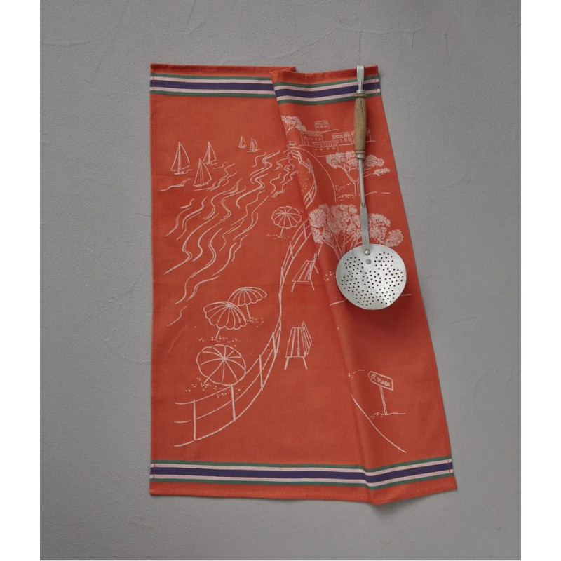 Sylvie Thiriez - Torchon jacquard Journée à la mer Orange, Sylvie Thiriez - Sylvie Thiriez