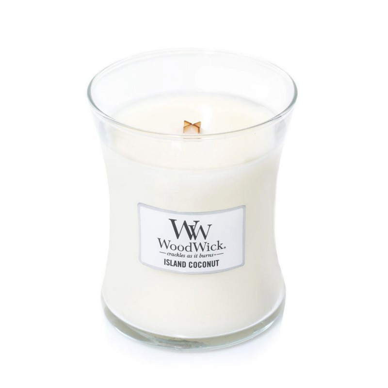 Woodwick - Bougie parfumée Noix de coco des iles, Woodwick Moyen Modèle - Woodwick