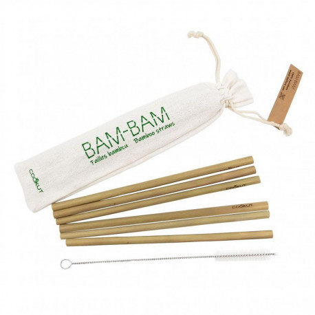 Lot de 6 pailles bambou réutilisables, Cookut