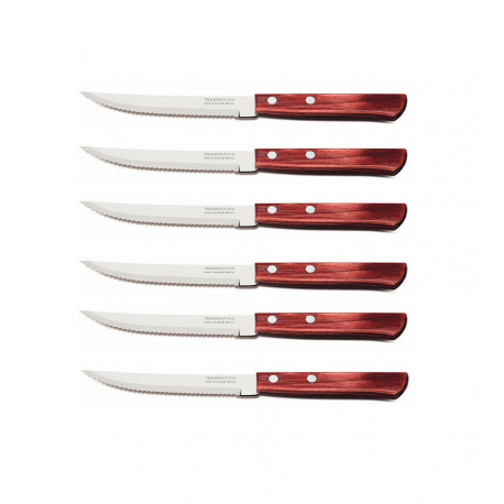 6 couteaux à steak rouge churrasco, tramontina - tramontina