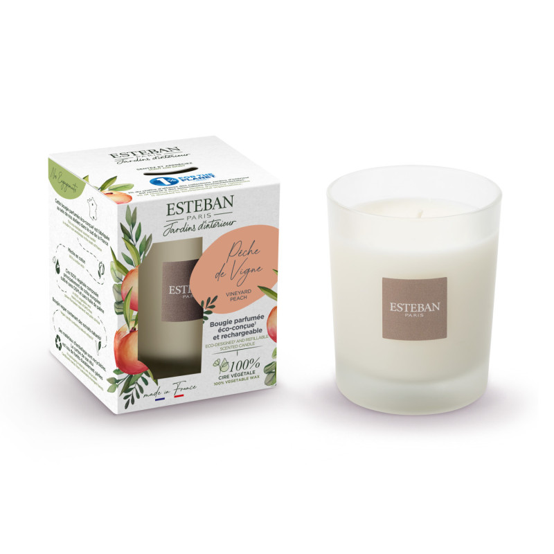 Bougie parfumée 180g Pêche de vigne, Esteban - ESTEBAN