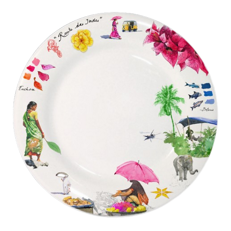 GIEN FRANCE - Coffret 4 assiettes plates Route des Indes, Faïencerie de Gien - GIEN FRANCE