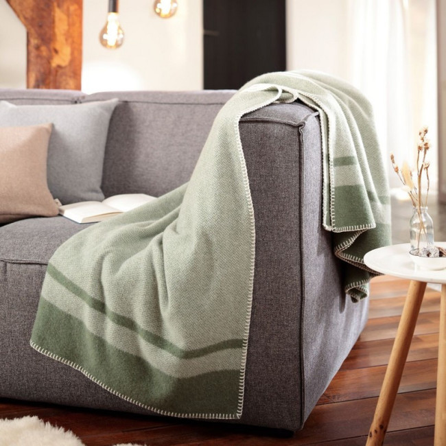 Plaid en laine recyclée Stripe Green, Biederlack