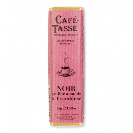 Barre de chocolat Noir praliné Amande et Framboise, Café Tasse