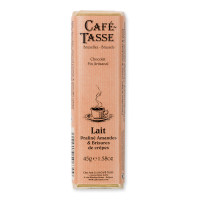 Barre de chocolat au Lait Praliné Amandes et Brisures de crêpes, Café Tasse