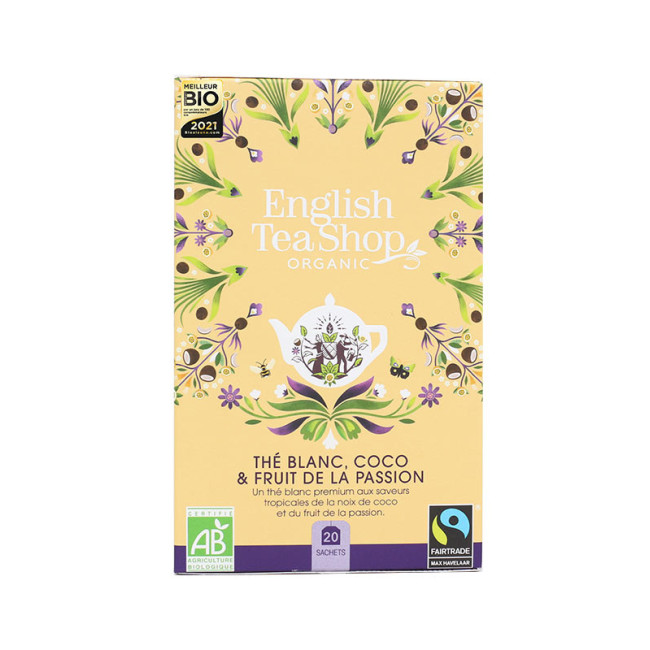 Thé Blanc Bio Coco et Fruit de la Passion 20 sachets, English Tea Shop