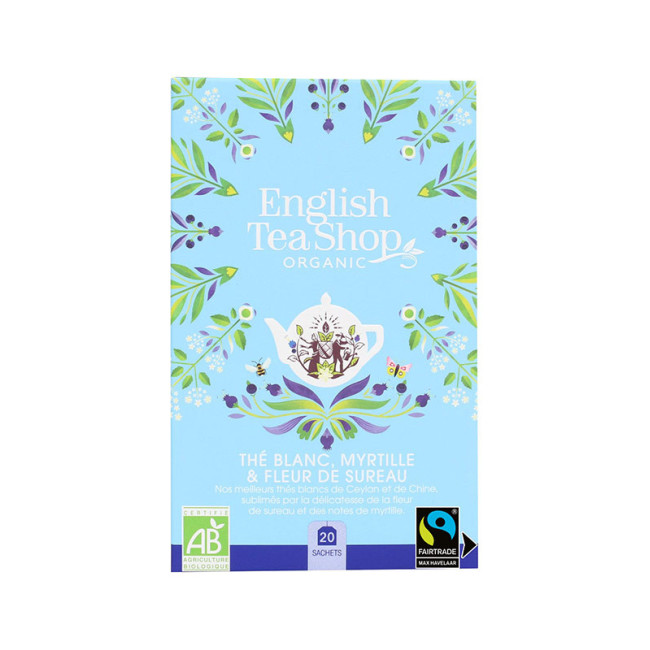 Thé Blanc Bio Myrtille et Fleur de Sureau 20 sachets, English Tea Shop
