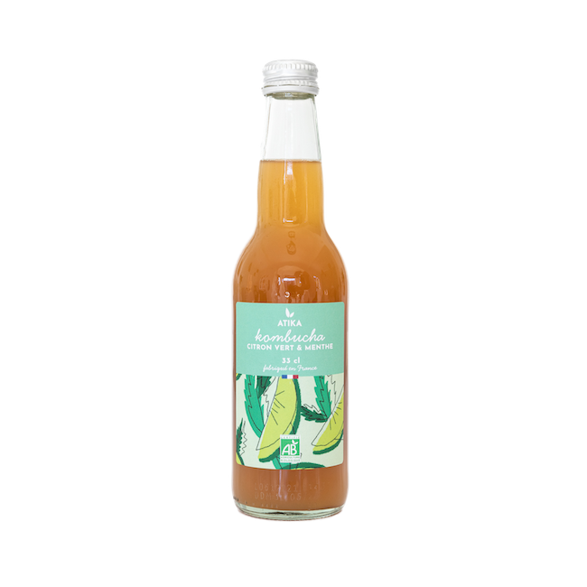Kombucha Citron Vert et Menthe Bio 33cl, Atika