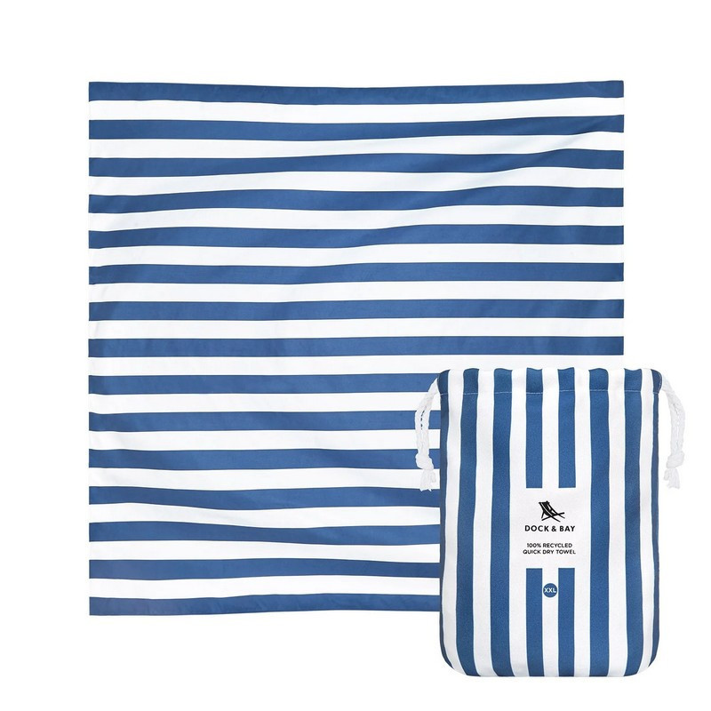 serviette de plage xxl cabana, dock & bay white blue - dock & bay