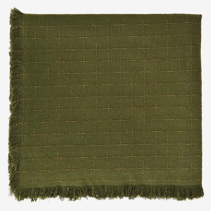 Madam Stoltz - Nappe à carreaux Lurex carrée, Madam Stoltz Vert - Madam Stoltz