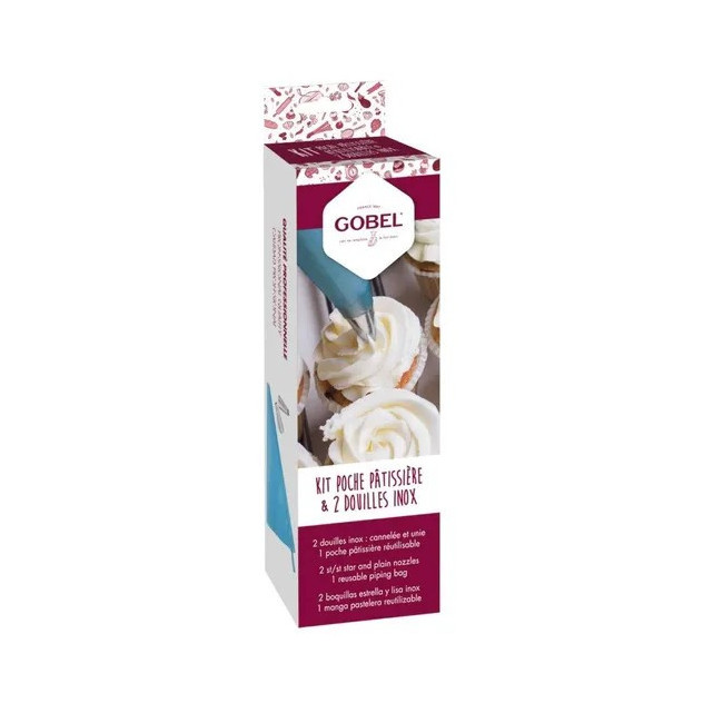 Kit poche pâtissière réutilisable + 2 douilles inox, Gobel