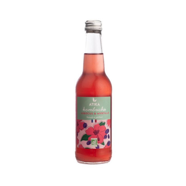 Kombucha Hibiscus Myrtille Bio 33cl, Atika