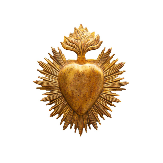 Décoration Ex-Voto Coeur & Flamme Résine dorée, Chehoma