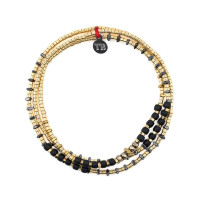 Collier et Bracelet 3 tours Andy Gold Noir, Têtes Blondes