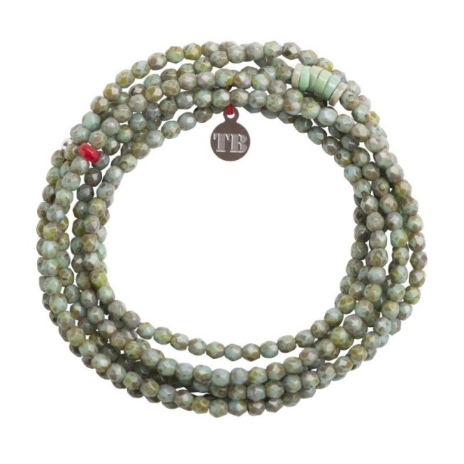 Collier et Bracelet 6 tours Joanna Vert Marbré, Têtes Blondes