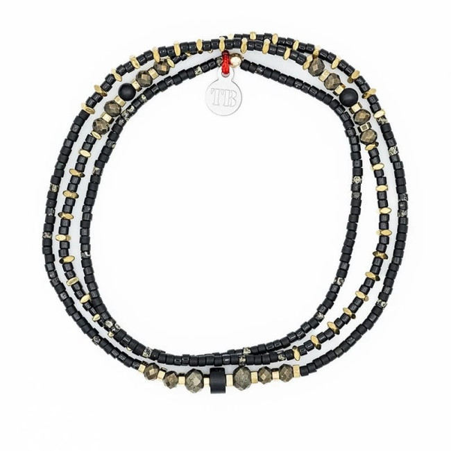 Collier et Bracelet 3 tours Black Panther Slim, Têtes Blondes
