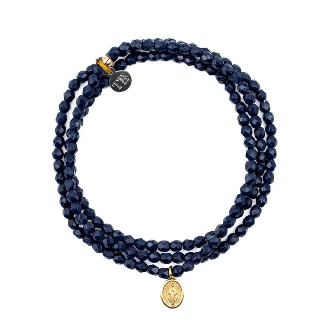 Collier et Bracelet 3 tours Madone Bleu Navy, Têtes Blondes