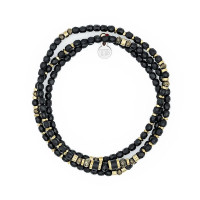 Collier et Bracelet 3 tours Zuri Noir Mat, Têtes Blondes