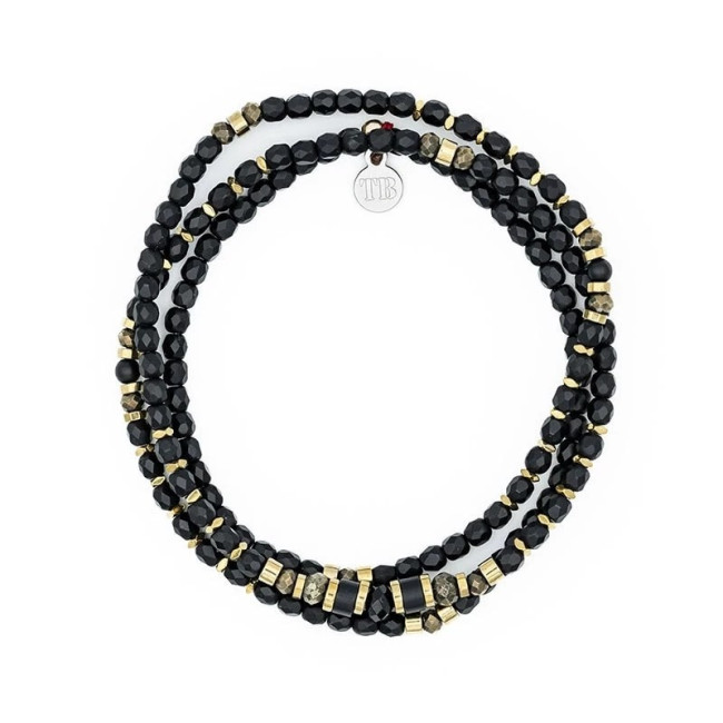 Collier et Bracelet 3 tours Zuri Noir Mat, Têtes Blondes