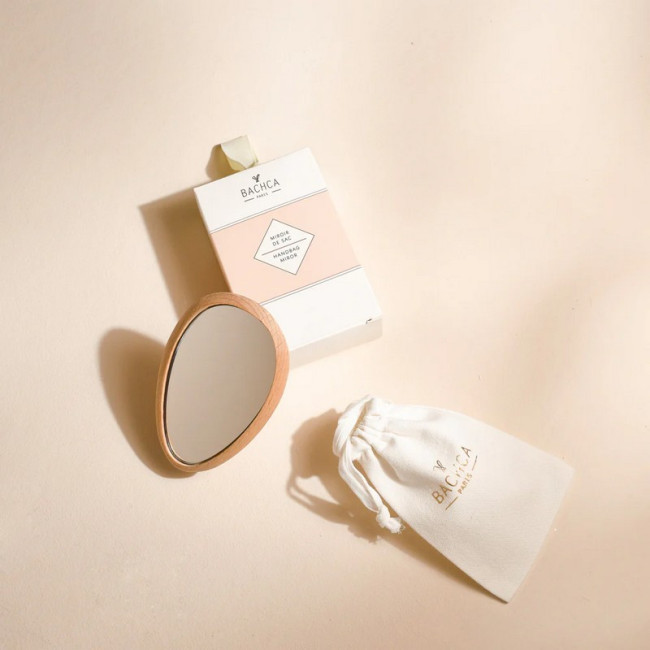 Miroir de sac en bois avec étui, Bachca