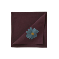 Serviette de table brodée Coup de Foudre Prune, Sylvie Thiriez