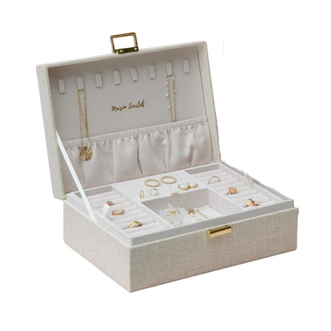 Boîte à Bijoux Louise en Lin Beige, Maison Scarlett