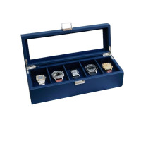 Boîte à Montres de Voyage Jean 5 emplacements Bleu, Maison Scarlett