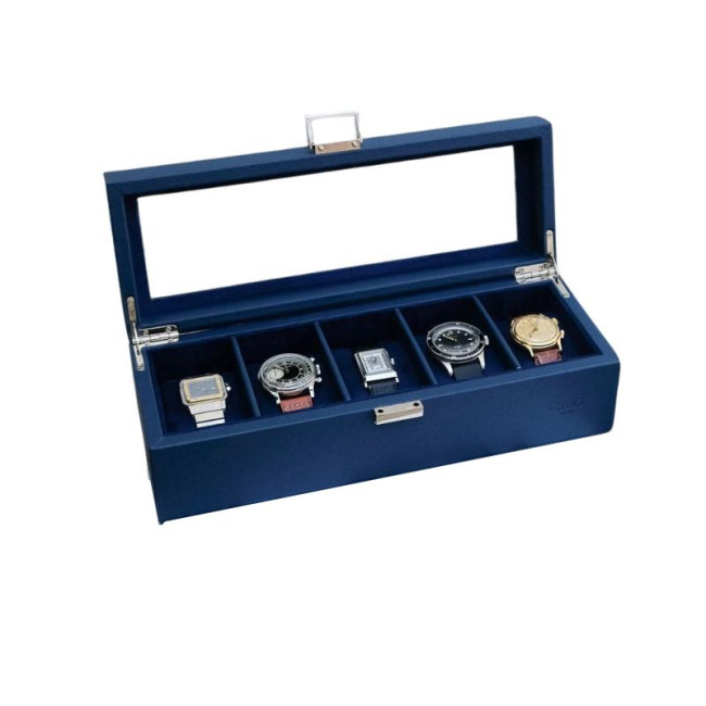 Boîte à Montres de Voyage Jean 5 emplacements Bleu, Maison Scarlett