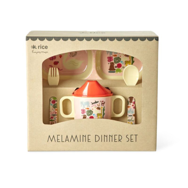 Coffret 4 pièces en mélamine Rose Wildlife Print, Rice